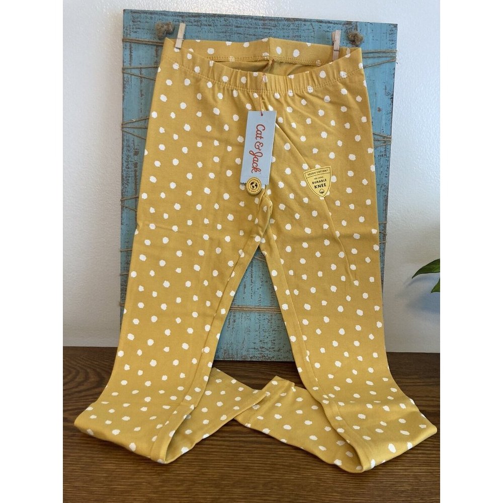 Cat & Jack Yellow Polkadots Pants Reinforced Knee Tough Size M 7/8